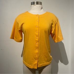 Basic Editions Canary Yellow Vintage Textured Button Up Shirt Medium
